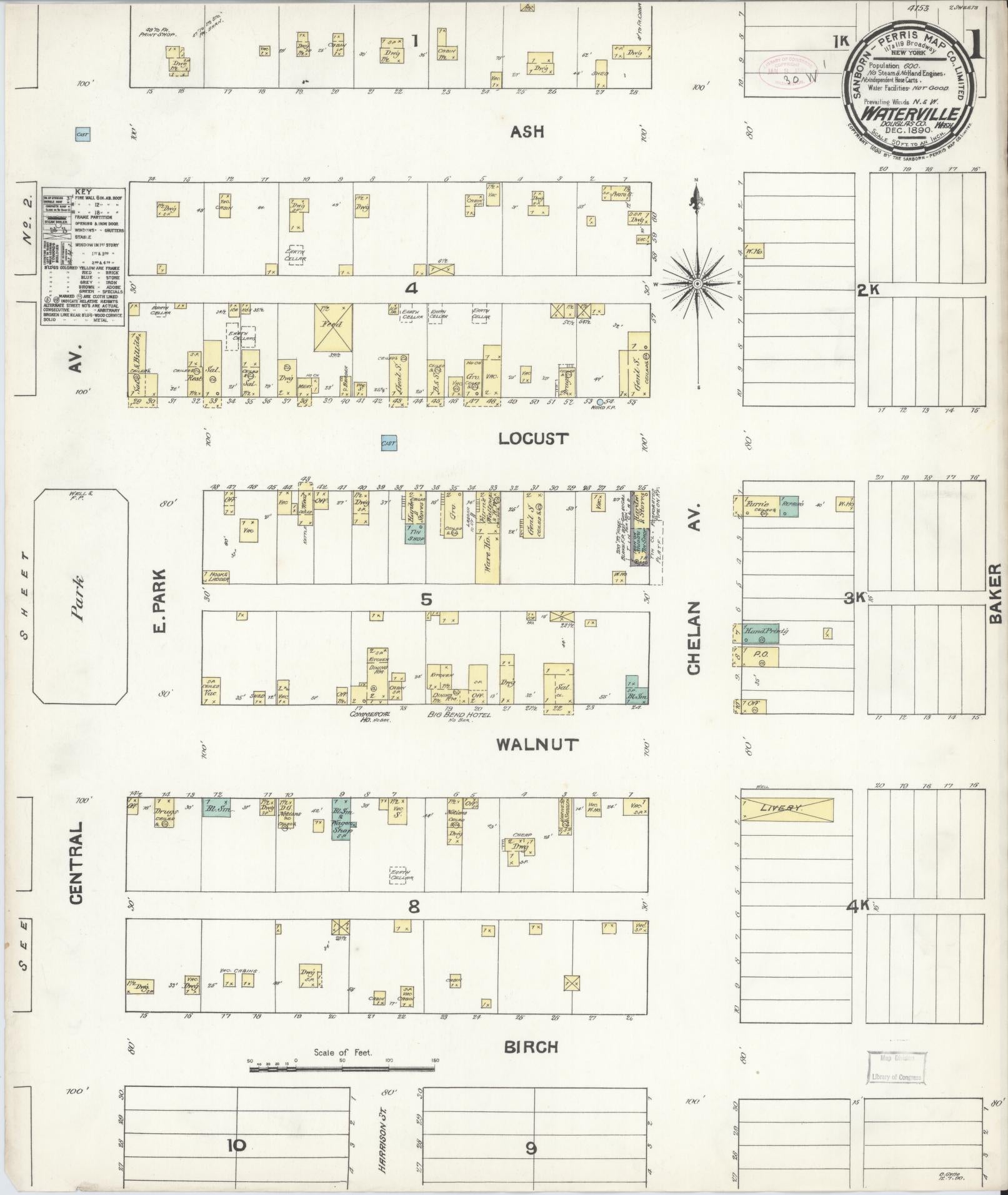 Sanborn Fire Insurance Map from Waterville, Douglas County, Washington (1890), Sheet #0001 - Complete Map Set gallery image, historic Sanborn map, vintage wall art, Washington Washington