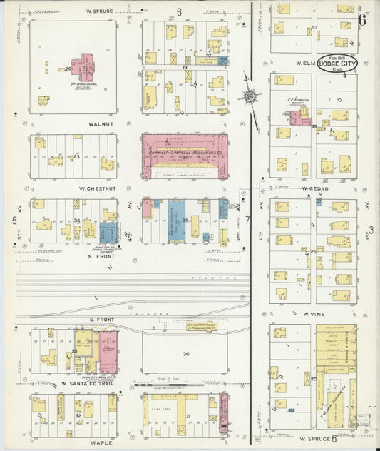 Sanborn Fire Insurance Map from Dodge City, Ford County, Kansas (1918), Sheet #0006 - Historic Sanborn Fire Insurance Map Print, vintage old map wall art, antique decor, genealogy gift, Kansas Kansas map