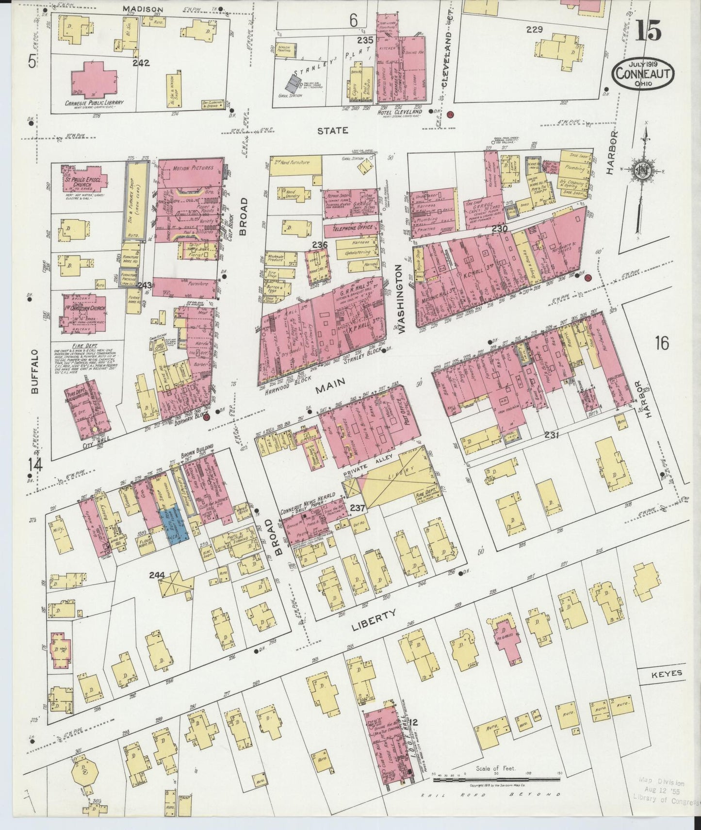 Sanborn Fire Insurance Map from Conneaut, Ashtabula County, Ohio (1919), Sheet #0015 - Complete Map Set gallery image, historic Sanborn map, vintage wall art, Ohio Ohio