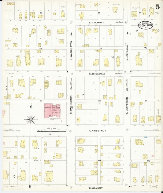 Sanborn Fire Insurance Map from Denison, Crawford County, Iowa (1908), Sheet #0005 - Historic Sanborn Fire Insurance Map Print, vintage old map wall art