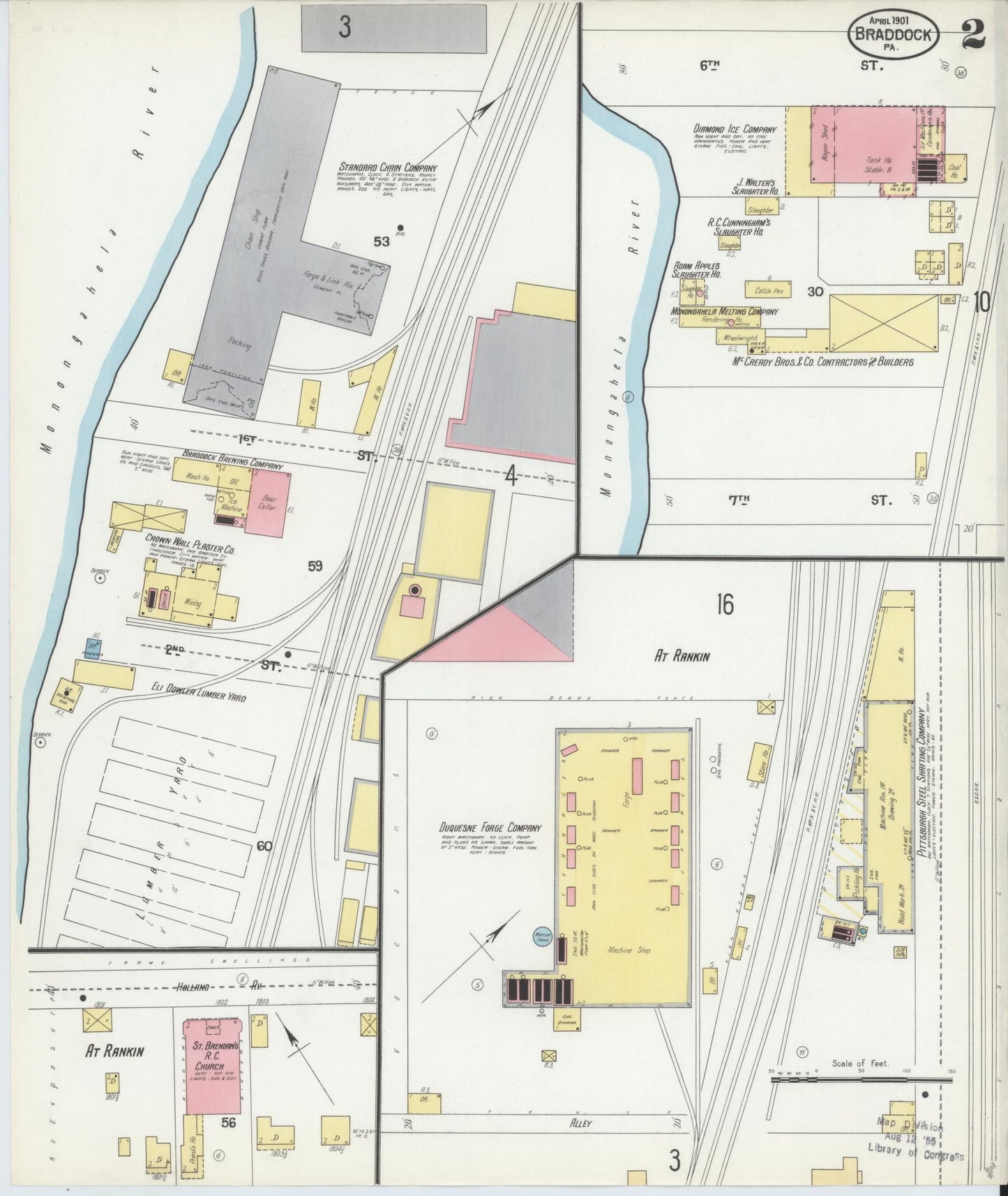 Sanborn Fire Insurance Map from Braddock, Allegheny County, Pennsylvania (1901), Sheet #0002 - Historic Sanborn Fire Insurance Map Print, vintage old map wall art, antique decor, genealogy gift, Pennsylvania Pennsylvania map