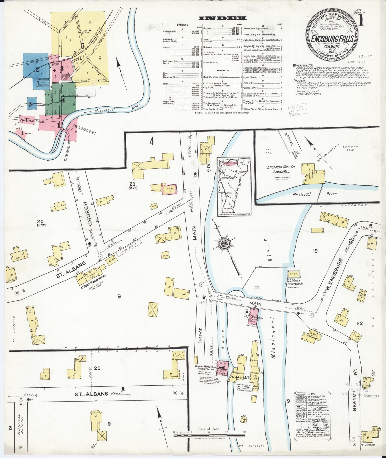 Sanborn Fire Insurance Map from Enosburg Falls, Franklin County, Vermont. (1920) – Historic Sanborn Fire Insurance Map Print