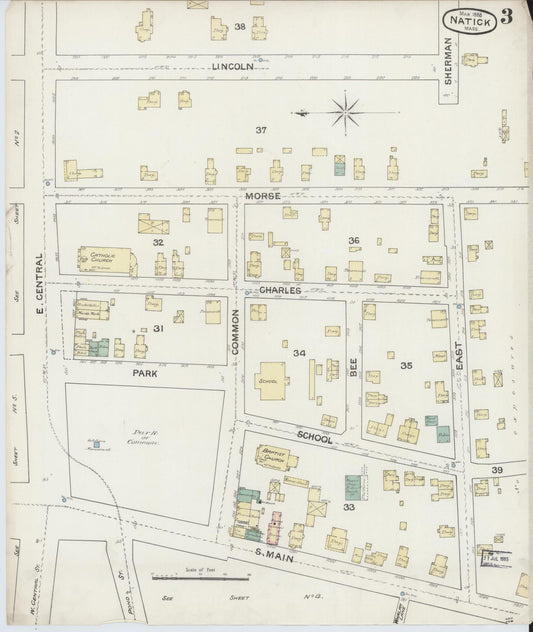 Sanborn Fire Insurance Map from Natick, Middlesex County, Massachusetts (1888), Sheet #0003 - Historic Sanborn Fire Insurance Map Print, vintage old map wall art, antique decor, genealogy gift, Massachusetts Massachusetts map