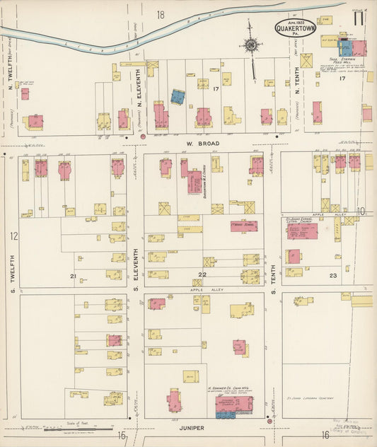 Sanborn Fire Insurance Map from Quakertown, Bucks County, Pennsylvania (1922), Sheet #0011 - Historic Sanborn Fire Insurance Map Print, vintage old map wall art, antique decor, genealogy gift, Pennsylvania Pennsylvania map