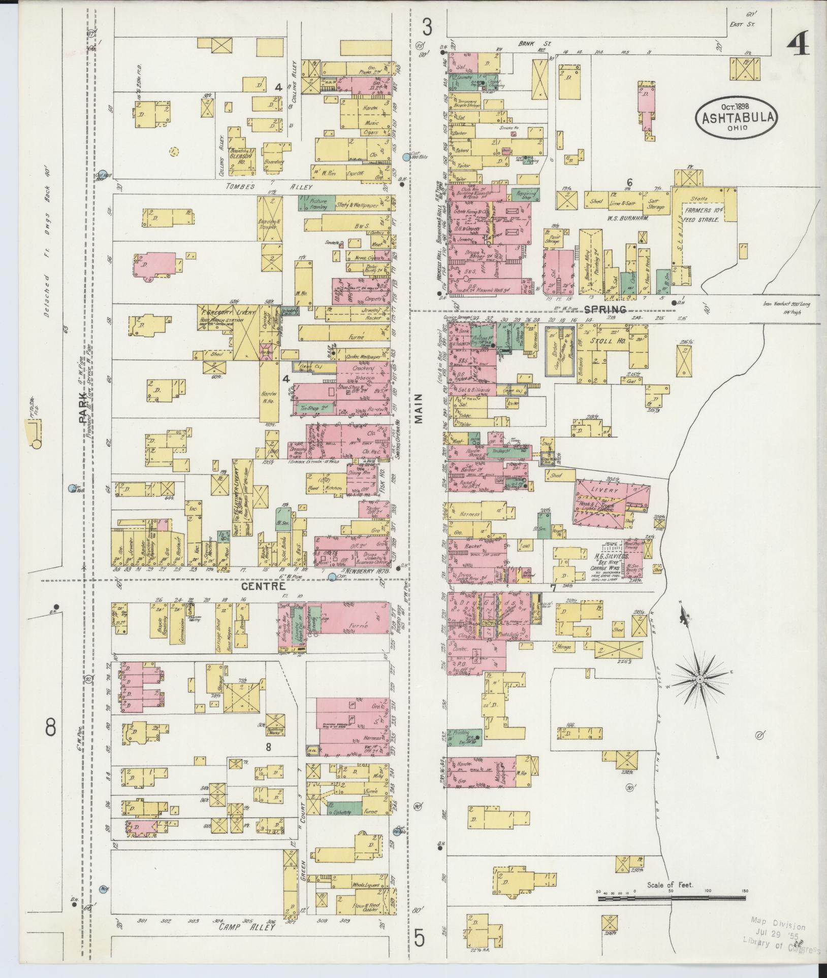 Sanborn Fire Insurance Map from Ashtabula, Ashtabula County, Ohio (1898), Sheet #0004 - Historic Sanborn Fire Insurance Map Print, vintage old map wall art, antique decor, genealogy gift, Ohio Ohio map