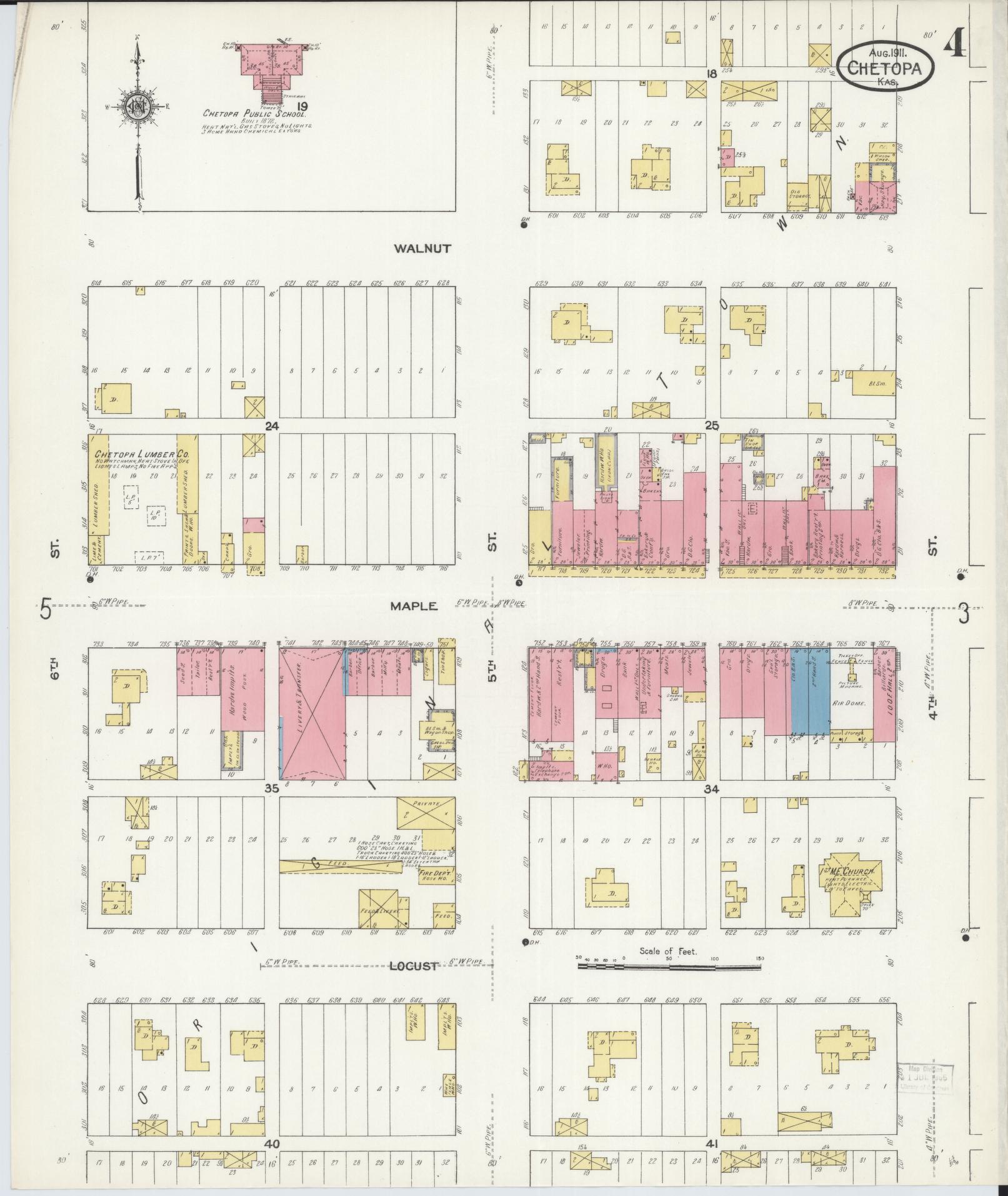 Sanborn Fire Insurance Map from Chetopa, Labette County, Kansas (1911), Sheet #0004 - Complete Map Set gallery image, historic Sanborn map, vintage wall art, Kansas Kansas