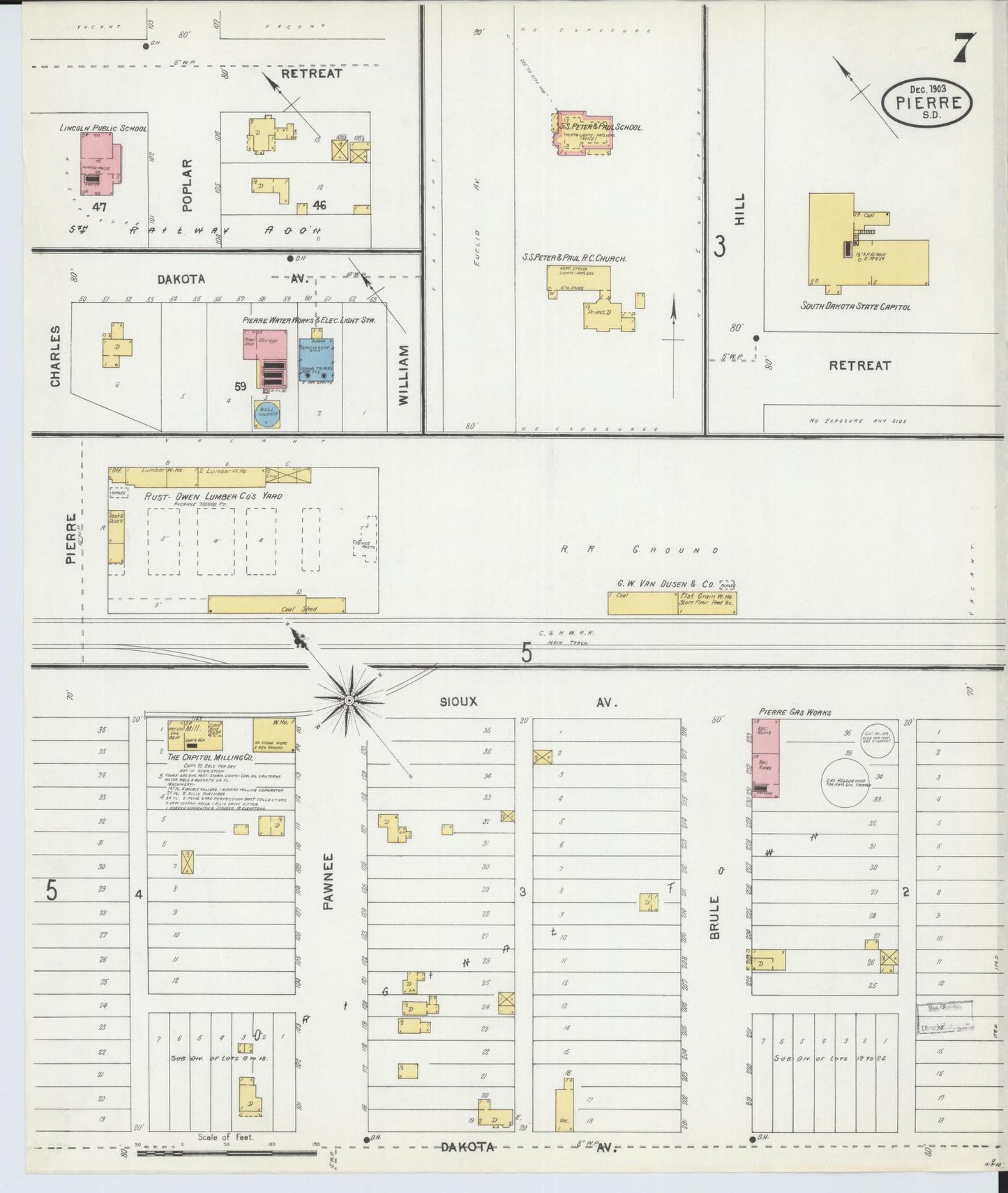 Sanborn Fire Insurance Map from Pierre, Hughes County, South Dakota (1903), Sheet #0007 - Complete Map Set gallery image, historic Sanborn map, vintage wall art, South Dakota South Dakota