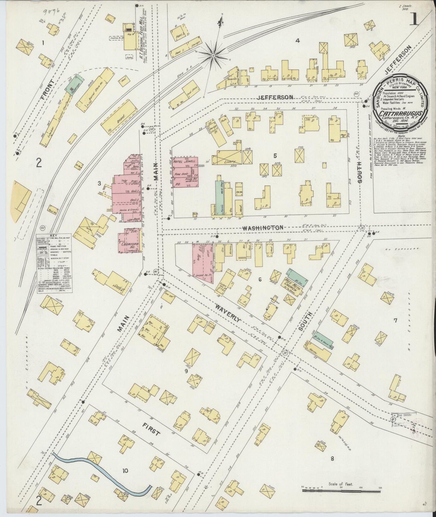 Sanborn Fire Insurance Map from Cattaraugus, Cattaraugus County, New York (1896), Sheet #0001 - Complete Map Set gallery image, historic Sanborn map, vintage wall art, New York New York