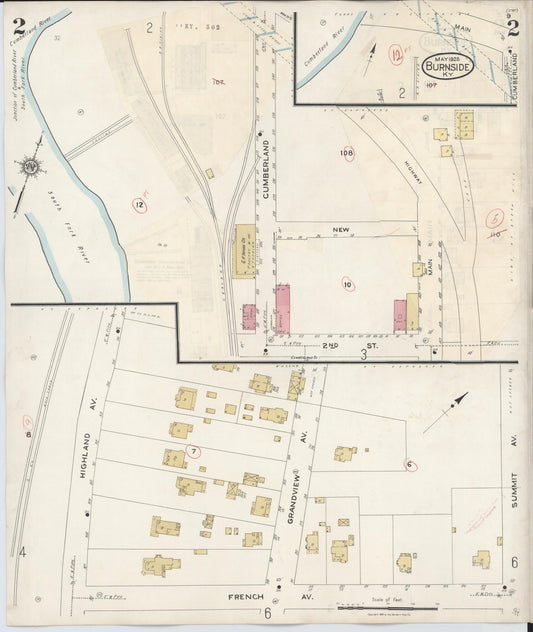 Sanborn Fire Insurance Map from Burnside, Pulaski County, Kentucky (1940), Sheet #0002 - Historic Sanborn Fire Insurance Map Print, vintage old map wall art, antique decor, genealogy gift, Kentucky Kentucky map