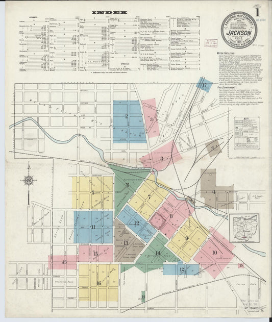 Sanborn Fire Insurance Map from Jackson, Jackson County, Ohio (1914), Sheet #0001 - Historic Sanborn Fire Insurance Map Print, vintage old map wall art, antique decor, genealogy gift, Ohio Ohio map