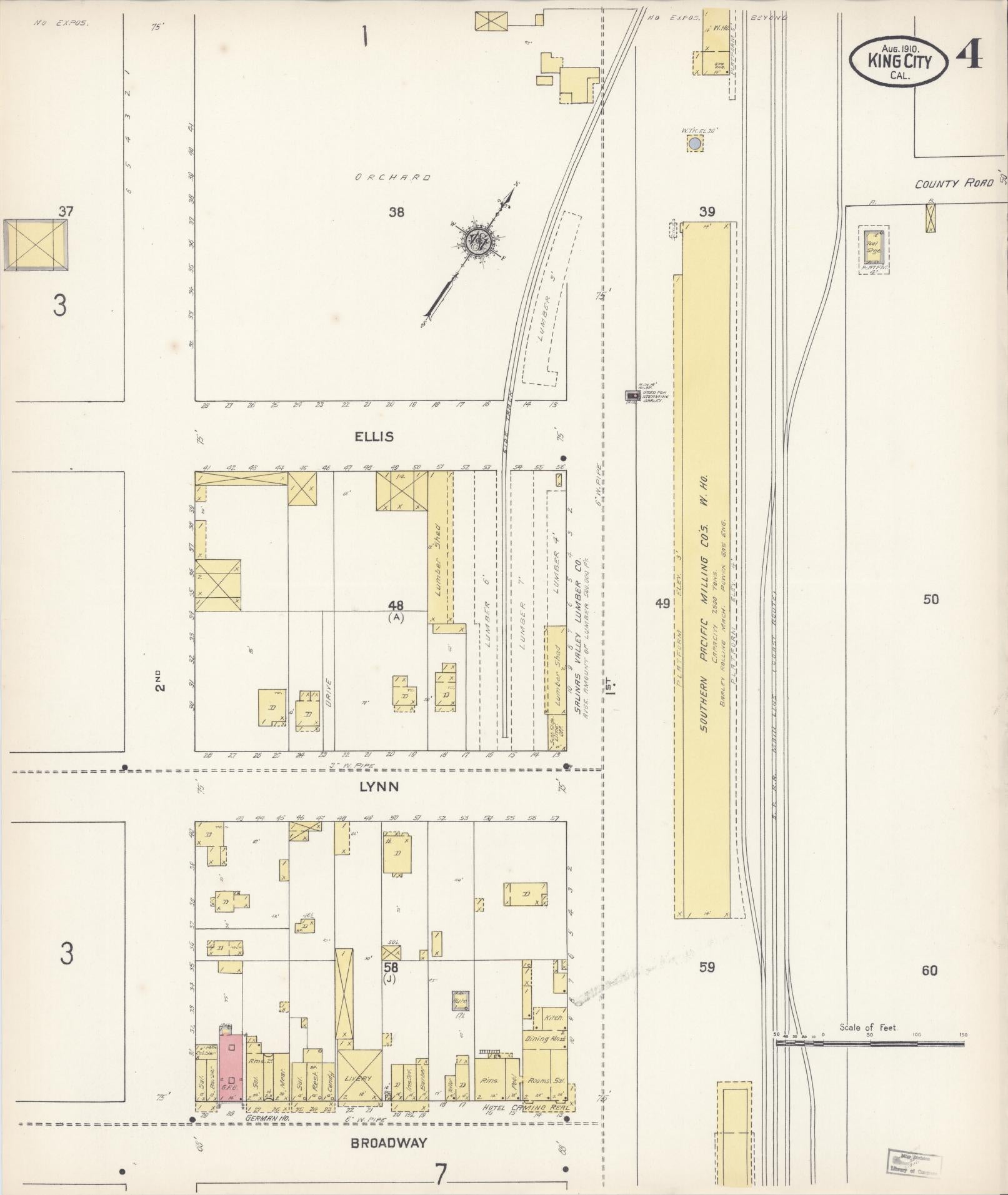 Sanborn Fire Insurance Map from King City, Monterey County, California (1910), Sheet #0004 - Historic Sanborn Fire Insurance Map Print, vintage old map wall art, antique decor, genealogy gift, California California map