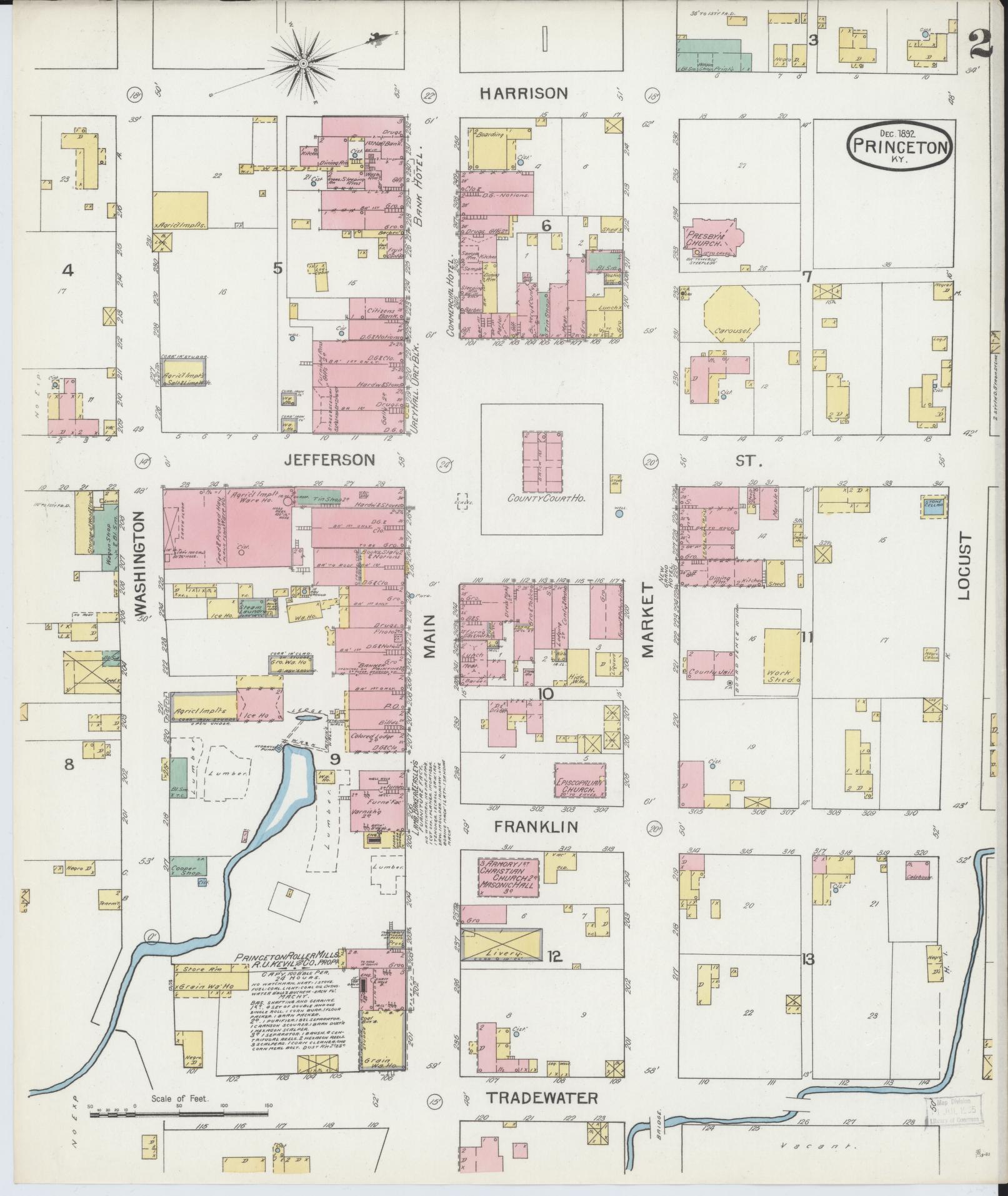 Sanborn Fire Insurance Map from Princeton, Caldwell County, Kentucky (1892), Sheet #0002 - Complete Map Set gallery image, historic Sanborn map, vintage wall art, Kentucky Kentucky