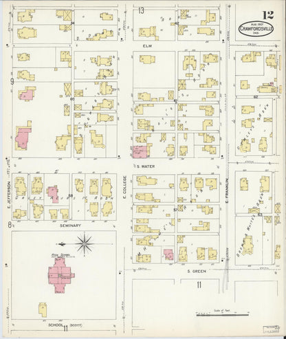 Sanborn Fire Insurance Map from Crawfordsville, Montgomery County, Indiana (1907), Sheet #0012 - Complete Map Set gallery image, historic Sanborn map, vintage wall art, Indiana Indiana