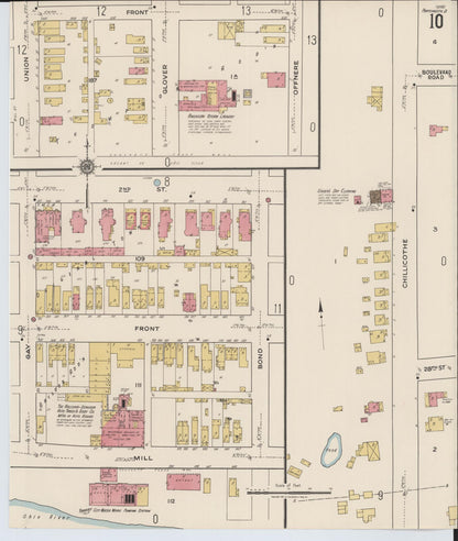 Sanborn Fire Insurance Map from Portsmouth, Scioto County, Ohio (1921), Sheet #0010 - Historic Sanborn Fire Insurance Map Print, vintage old map wall art, antique decor, genealogy gift, Ohio Ohio map