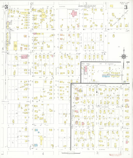 Sanborn Fire Insurance Map from De Witt, Clinton County, Iowa (1936), Sheet #0003 - Historic Sanborn Fire Insurance Map Print, vintage old map wall art