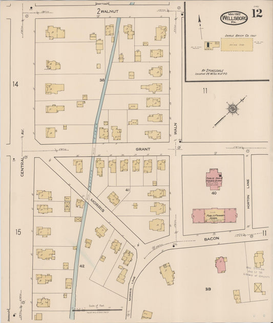 Sanborn Fire Insurance Map from Wellsboro, Tioga County, Pennsylvania (1922), Sheet #0012 - Historic Sanborn Fire Insurance Map Print, vintage old map wall art, antique decor, genealogy gift, Pennsylvania Pennsylvania map