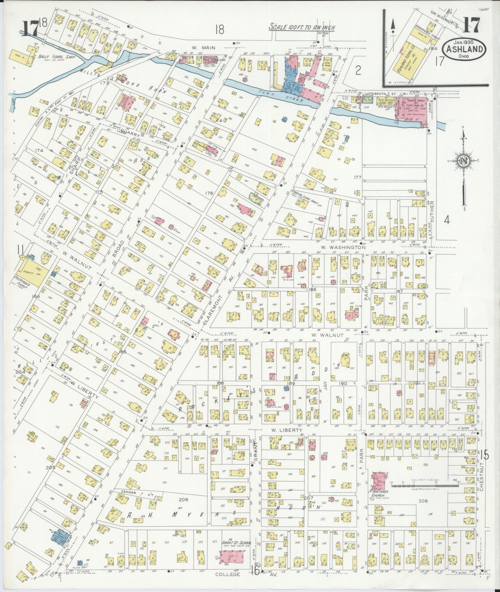 Sanborn Fire Insurance Map from Ashland, Ashland County, Ohio (1930), Sheet #0017 - Complete Map Set gallery image, historic Sanborn map, vintage wall art, Ohio Ohio