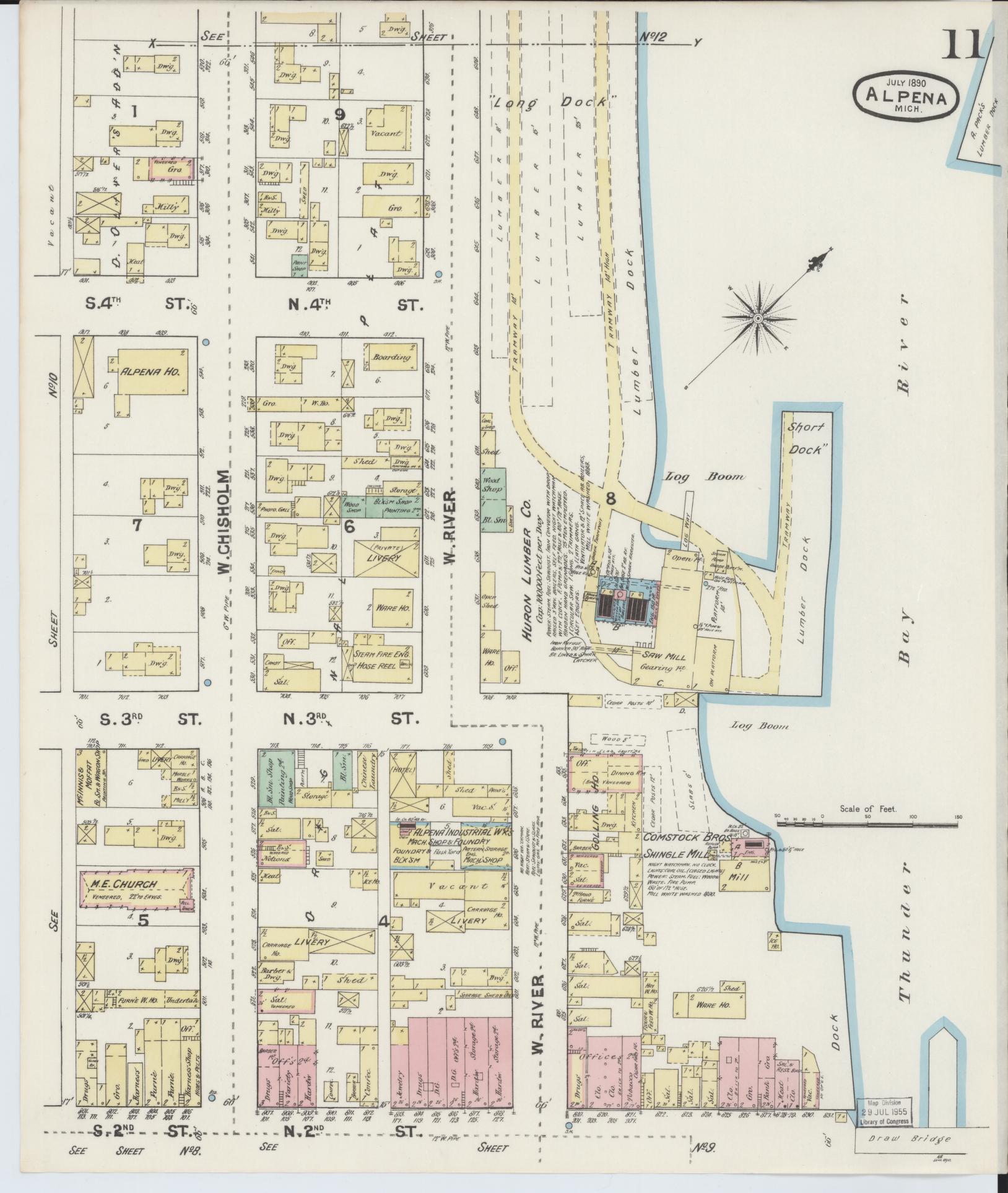 Sanborn Fire Insurance Map from Alpena, Alpena County, Michigan (1890), Sheet #0011 - Historic Sanborn Fire Insurance Map Print, vintage old map wall art, antique decor, genealogy gift, Michigan Michigan map