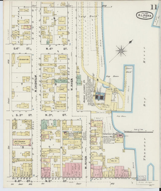 Sanborn Fire Insurance Map from Alpena, Alpena County, Michigan (1890), Sheet #0011 - Historic Sanborn Fire Insurance Map Print, vintage old map wall art, antique decor, genealogy gift, Michigan Michigan map