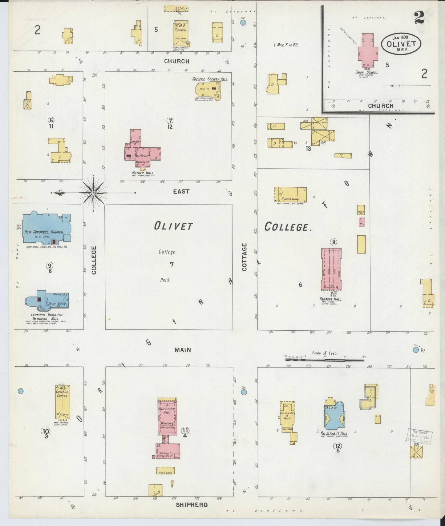 Sanborn Fire Insurance Map from Olivet, Eaton County, Michigan (1900), Sheet #0002 - Complete Map Set gallery image, historic Sanborn map, vintage wall art, Michigan Michigan