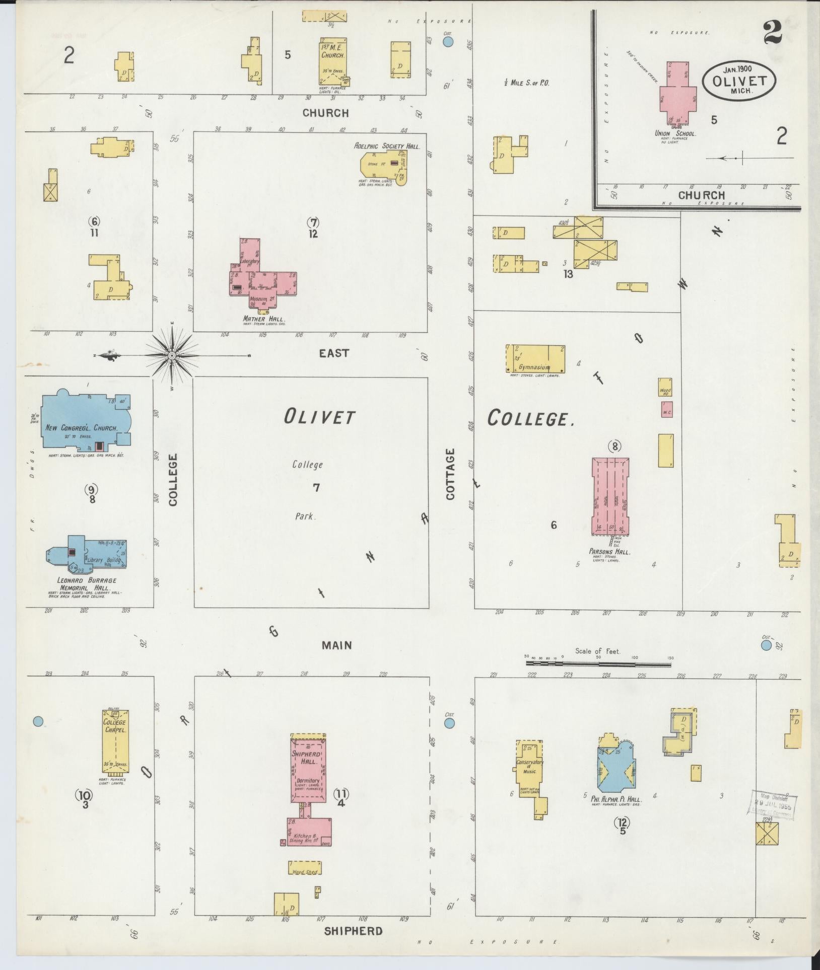Sanborn Fire Insurance Map from Olivet, Eaton County, Michigan (1900), Sheet #0002 - Complete Map Set gallery image, historic Sanborn map, vintage wall art, Michigan Michigan
