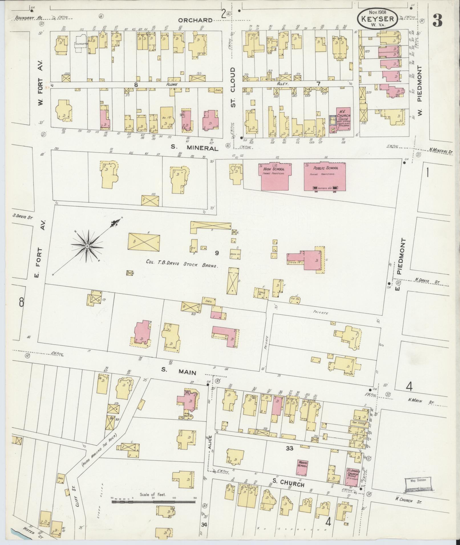 Sanborn Fire Insurance Map from Keyser, Mineral County, West Virginia (1908), Sheet #0003 - Complete Map Set gallery image, historic Sanborn map, vintage wall art, West Virginia West Virginia