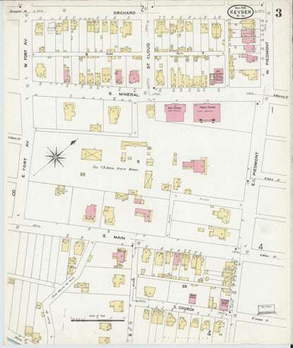 Sanborn Fire Insurance Map from Keyser, Mineral County, West Virginia (1908), Sheet #0003 - Complete Map Set gallery image, historic Sanborn map, vintage wall art, West Virginia West Virginia