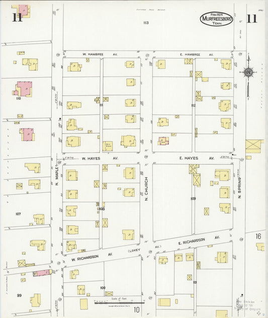 Sanborn Fire Insurance Map from Murfreesboro, Rutherford County, Tennessee (1924), Sheet #0011 - Historic Sanborn Fire Insurance Map Print, vintage old map wall art, antique decor, genealogy gift, Tennessee Tennessee map