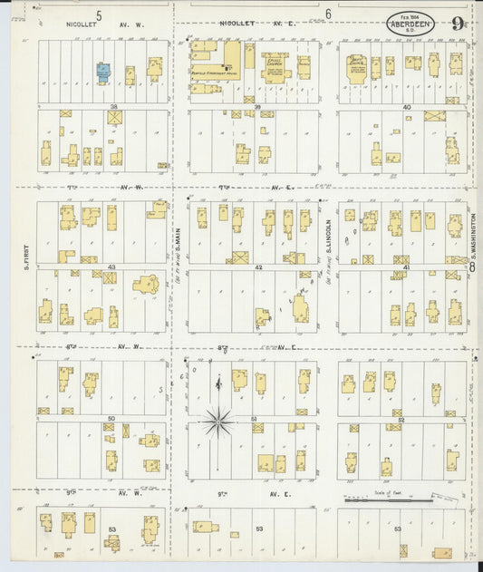 Sanborn Fire Insurance Map from Aberdeen, Brown County, South Dakota (1904), Sheet #0009 - Historic Sanborn Fire Insurance Map Print, vintage old map wall art, antique decor, genealogy gift, South Dakota South Dakota map