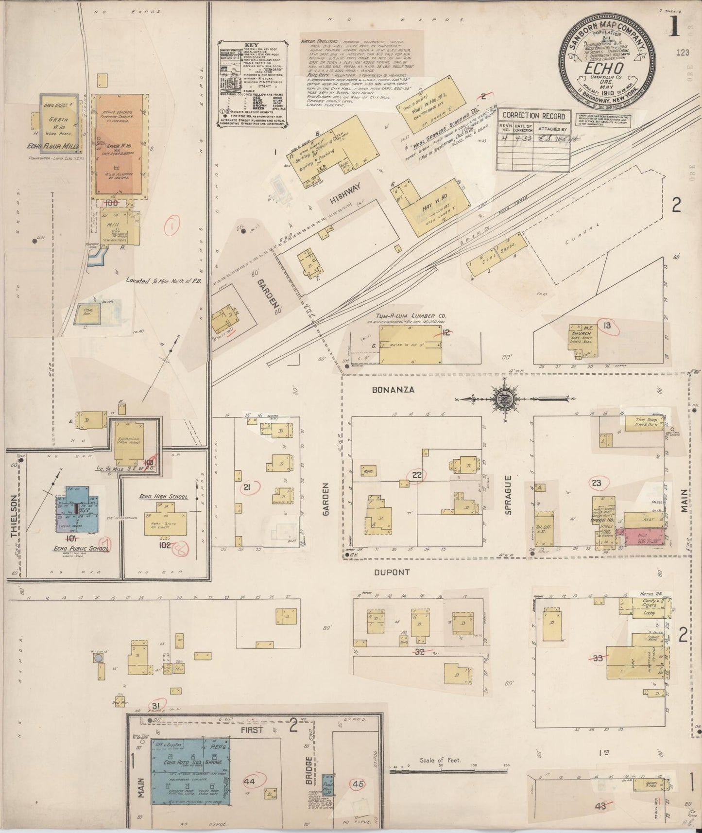 Sanborn Fire Insurance Map from Echo, Umatilla County, Oregon (1932), Sheet #0001 - Complete Map Set gallery image, historic Sanborn map, vintage wall art, Oregon Oregon