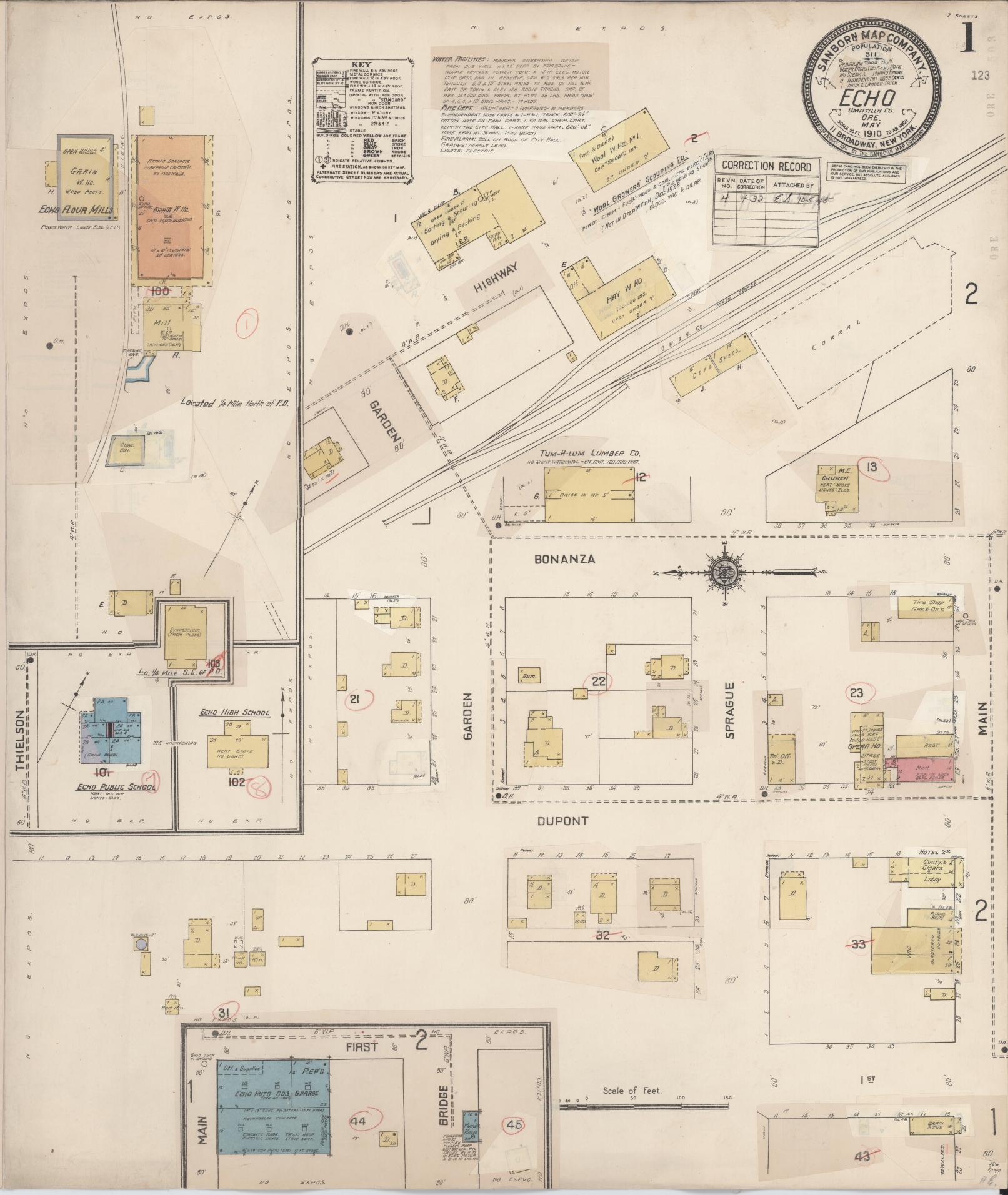 Sanborn Fire Insurance Map from Echo, Umatilla County, Oregon (1932), Sheet #0001 - Complete Map Set gallery image, historic Sanborn map, vintage wall art, Oregon Oregon