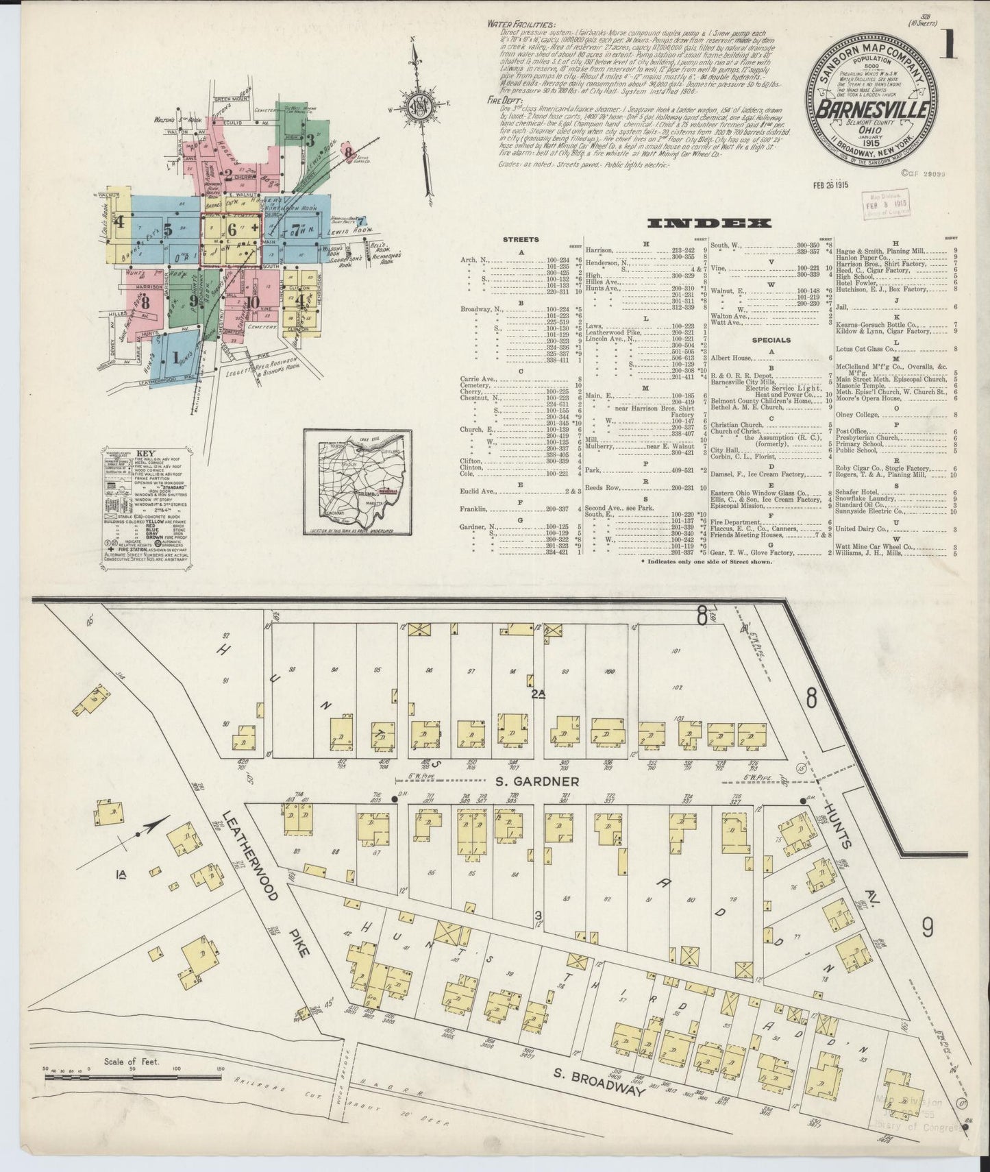 Sanborn Fire Insurance Map from Barnesville, Belmont County, Ohio (1915), Sheet #0001 - Historic Sanborn Fire Insurance Map Print, vintage old map wall art, antique decor, genealogy gift, Ohio Ohio map
