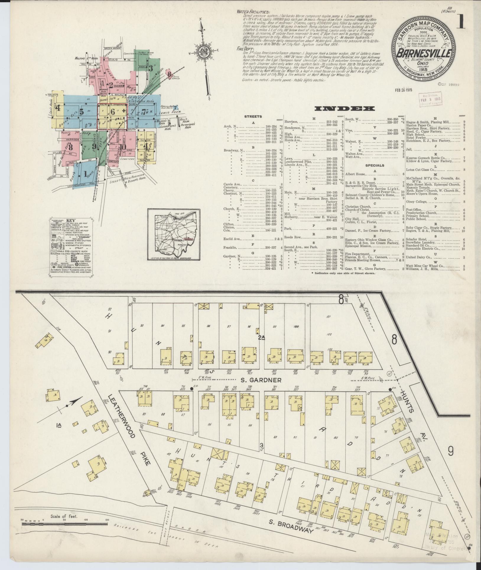 Sanborn Fire Insurance Map from Barnesville, Belmont County, Ohio (1915), Sheet #0001 - Historic Sanborn Fire Insurance Map Print, vintage old map wall art, antique decor, genealogy gift, Ohio Ohio map