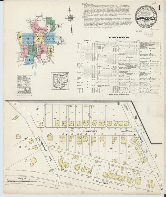 Sanborn Fire Insurance Map from Barnesville, Belmont County, Ohio (1915), Sheet #0001 - Historic Sanborn Fire Insurance Map Print, vintage old map wall art, antique decor, genealogy gift, Ohio Ohio map