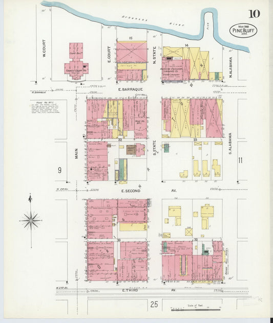 Sanborn Fire Insurance Map from Pine Bluff, Jefferson County, Arkansas (1908), Sheet #0010 - Historic Sanborn Fire Insurance Map Print, vintage old map wall art, antique decor, genealogy gift, Arkansas Arkansas map