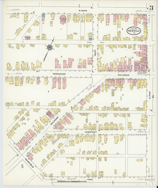 Sanborn Fire Insurance Map from Newville, Cumberland County, Pennsylvania (1910), Sheet #0003 - Historic Sanborn Fire Insurance Map Print, vintage old map wall art, antique decor, genealogy gift, Pennsylvania Pennsylvania map