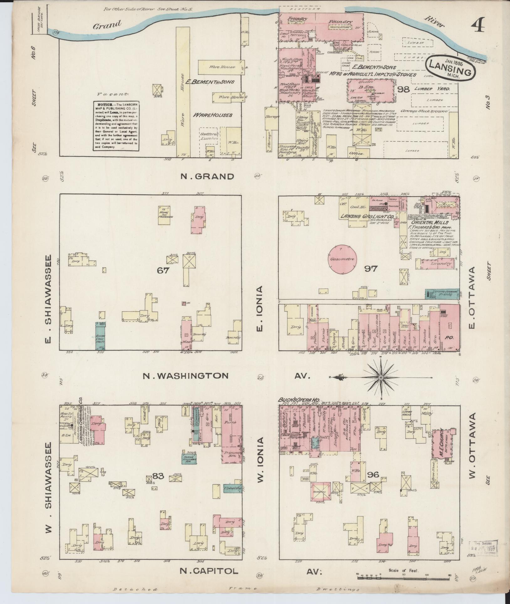 Sanborn Fire Insurance Map from Lansing, Ingham County, Michigan (1885), Sheet #0004 - Complete Map Set gallery image, historic Sanborn map, vintage wall art, Michigan Michigan