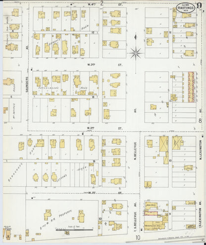 Sanborn Fire Insurance Map from Hastings, Adams County, Nebraska (1899), Sheet #0009 - Complete Map Set gallery image, historic Sanborn map, vintage wall art, Nebraska Nebraska