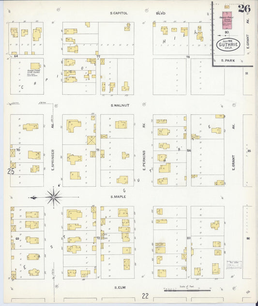 Sanborn Fire Insurance Map from Guthrie, Logan County, Oklahoma (1908), Sheet #0026 - Historic Sanborn Fire Insurance Map Print, vintage old map wall art, antique decor, genealogy gift, Oklahoma Oklahoma map