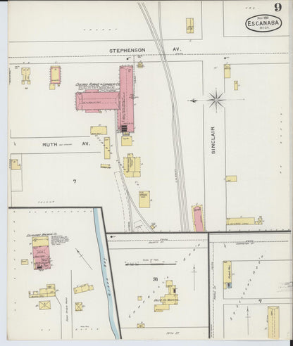 Sanborn Fire Insurance Map from Escanaba, Delta County, Michigan (1893), Sheet #0009 - Complete Map Set gallery image, historic Sanborn map, vintage wall art, Michigan Michigan