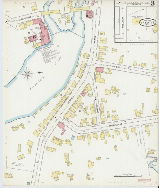 Sanborn Fire Insurance Map from Valatie, Columbia County, New York (1895), Sheet #0003 - Historic Sanborn Fire Insurance Map Print, vintage old map wall art, antique decor, genealogy gift, New York New York map