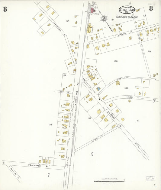 Sanborn Fire Insurance Map from Crisfield, Somerset County, Maryland (1923), Sheet #0008 - Historic Sanborn Fire Insurance Map Print, vintage old map wall art, antique decor, genealogy gift, Maryland Maryland map