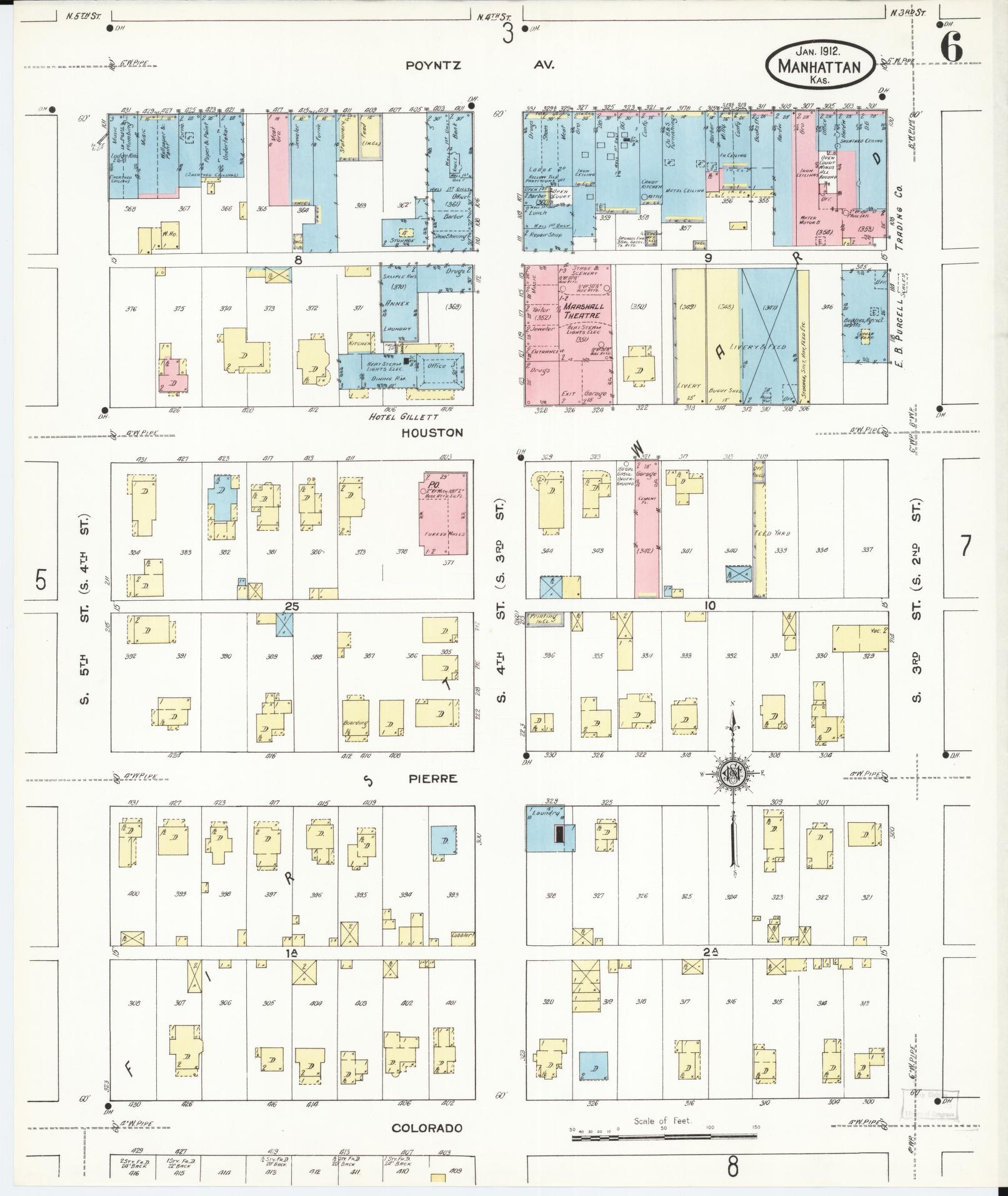 Sanborn Fire Insurance Map from Manhattan, Riley County, Kansas (1912), Sheet #0006 - Historic Sanborn Fire Insurance Map Print, vintage old map wall art, antique decor, genealogy gift, Kansas Kansas map