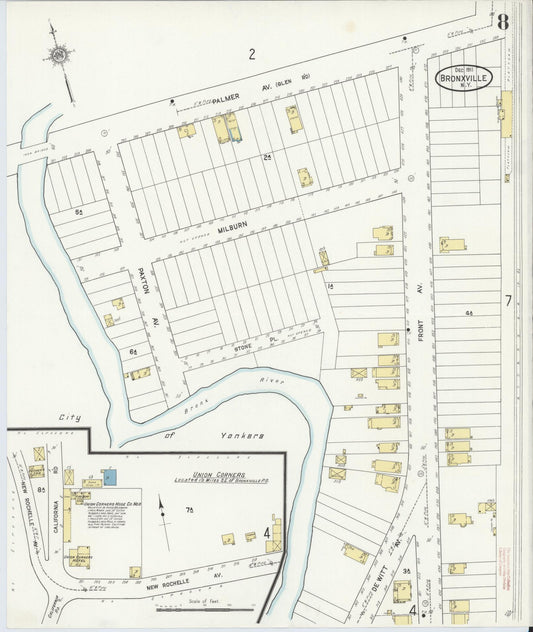 Sanborn Fire Insurance Map from Bronxville, Westchester County, New York (1911), Sheet #0008 - Historic Sanborn Fire Insurance Map Print, vintage old map wall art, antique decor, genealogy gift, New York New York map