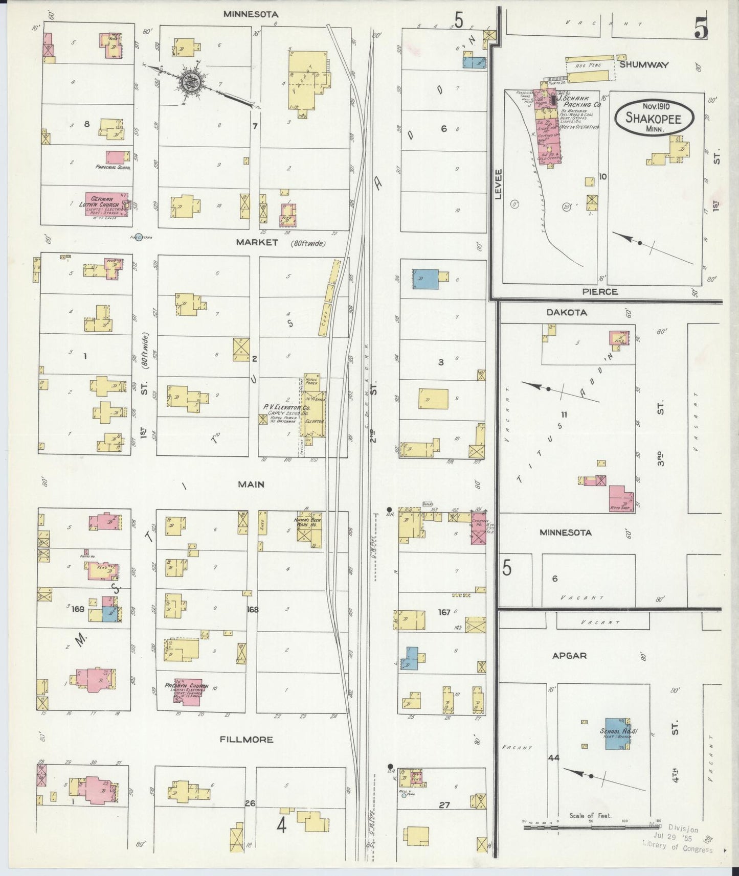 Sanborn Fire Insurance Map from Shakopee, Scott County, Minnesota (1910), Sheet #0005 - Complete Map Set gallery image, historic Sanborn map, vintage wall art, Minnesota Minnesota