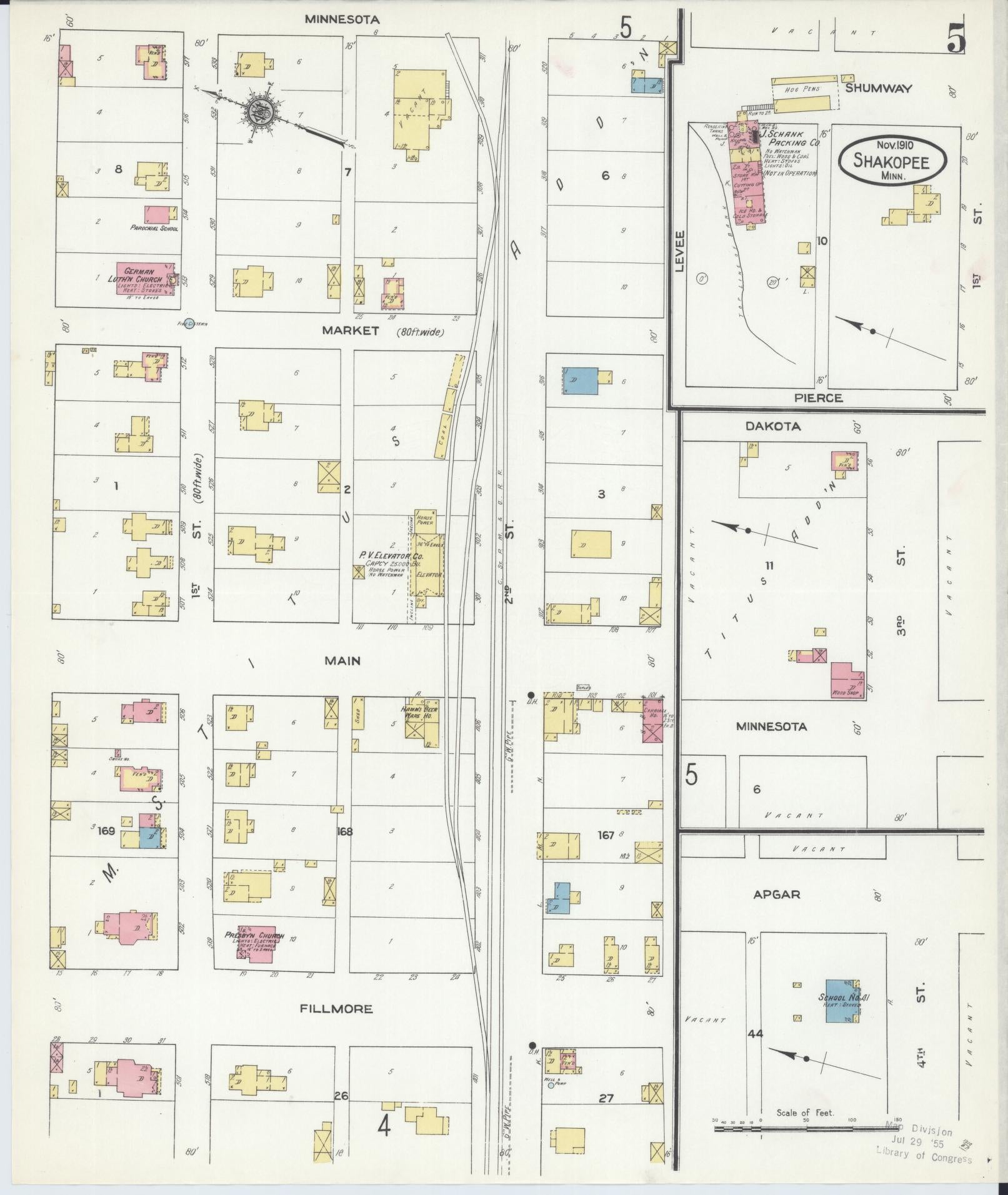 Sanborn Fire Insurance Map from Shakopee, Scott County, Minnesota (1910), Sheet #0005 - Complete Map Set gallery image, historic Sanborn map, vintage wall art, Minnesota Minnesota