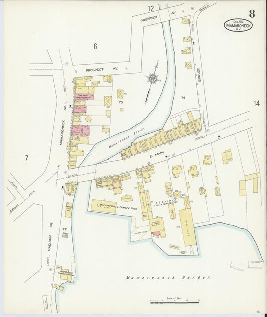 Sanborn Fire Insurance Map from Mamaroneck, Westchester County, New York (1912), Sheet #0007 - Historic Sanborn Fire Insurance Map Print, vintage old map wall art, antique decor, genealogy gift, New York New York map