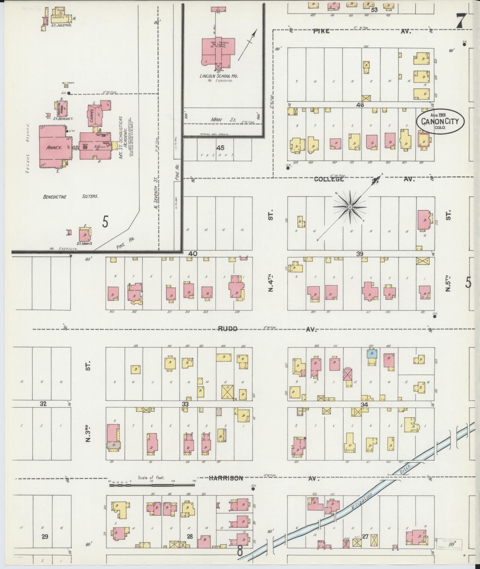 Sanborn Fire Insurance Map from Canon City, Fremont County, Colorado (1901), Sheet #0007 - Historic Sanborn Fire Insurance Map Print, vintage old map wall art, antique decor, genealogy gift, Colorado Colorado map