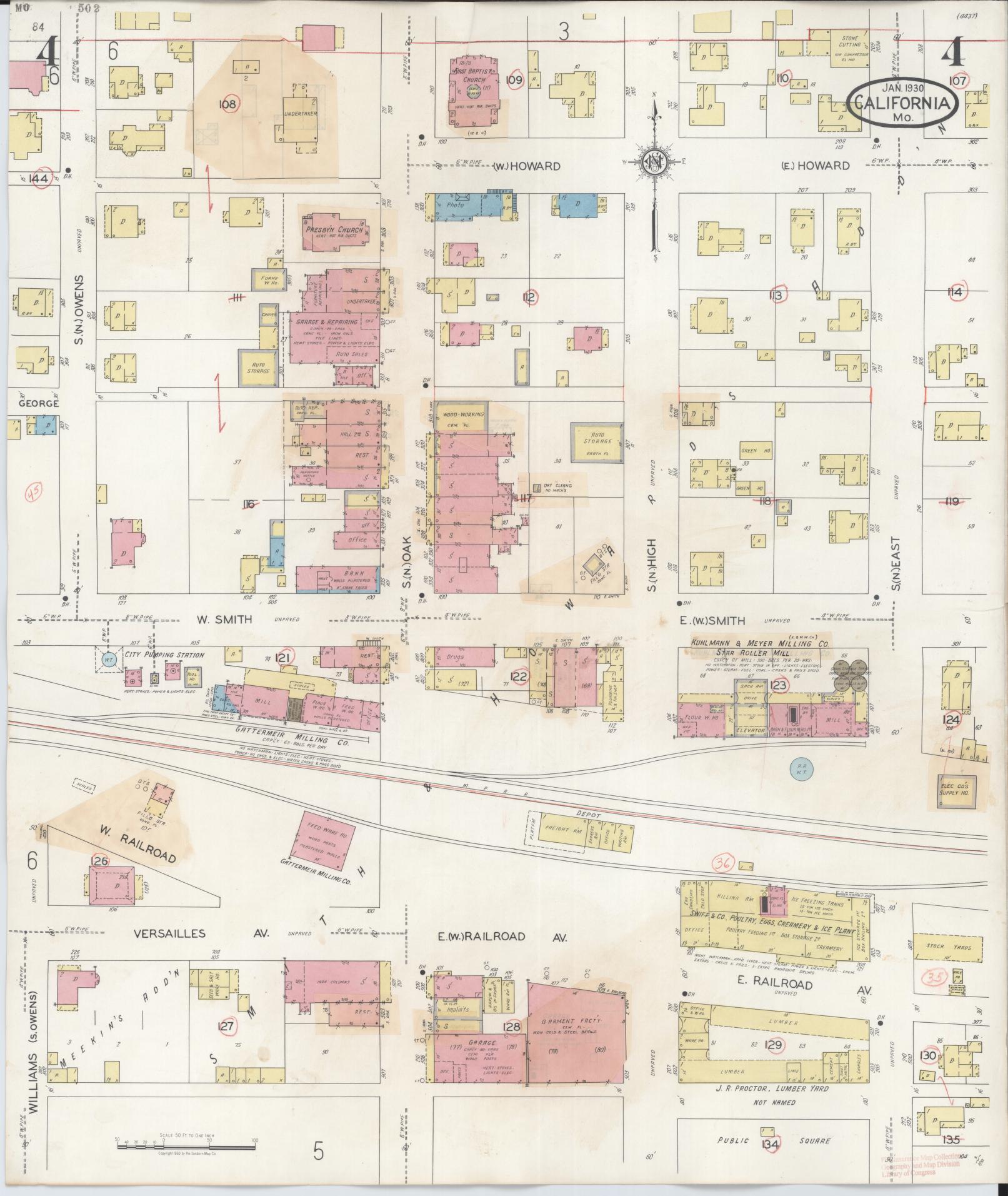 Sanborn Fire Insurance Map from California, Moniteau County, Missouri (1938), Sheet #0004 - Complete Map Set gallery image, historic Sanborn map, vintage wall art, Missouri Missouri