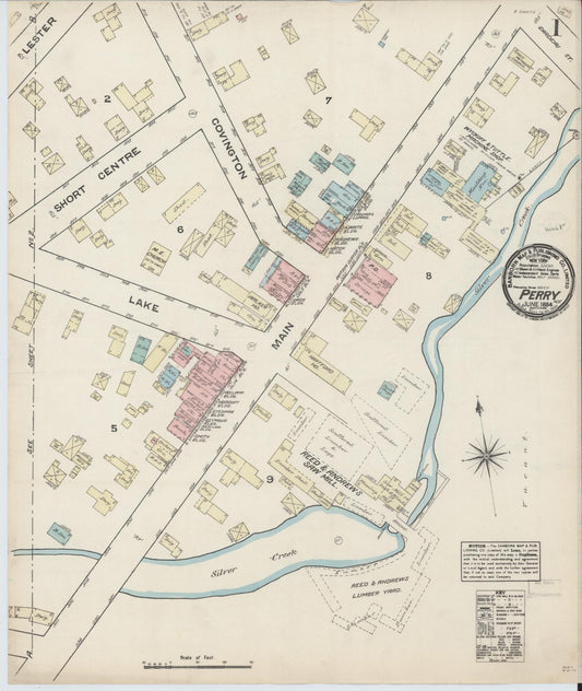 Sanborn Fire Insurance Map from Perry, Wyoming County, New York (1884), Sheet #0001 - Historic Sanborn Fire Insurance Map Print, vintage old map wall art, antique decor, genealogy gift, Perry Wyoming map